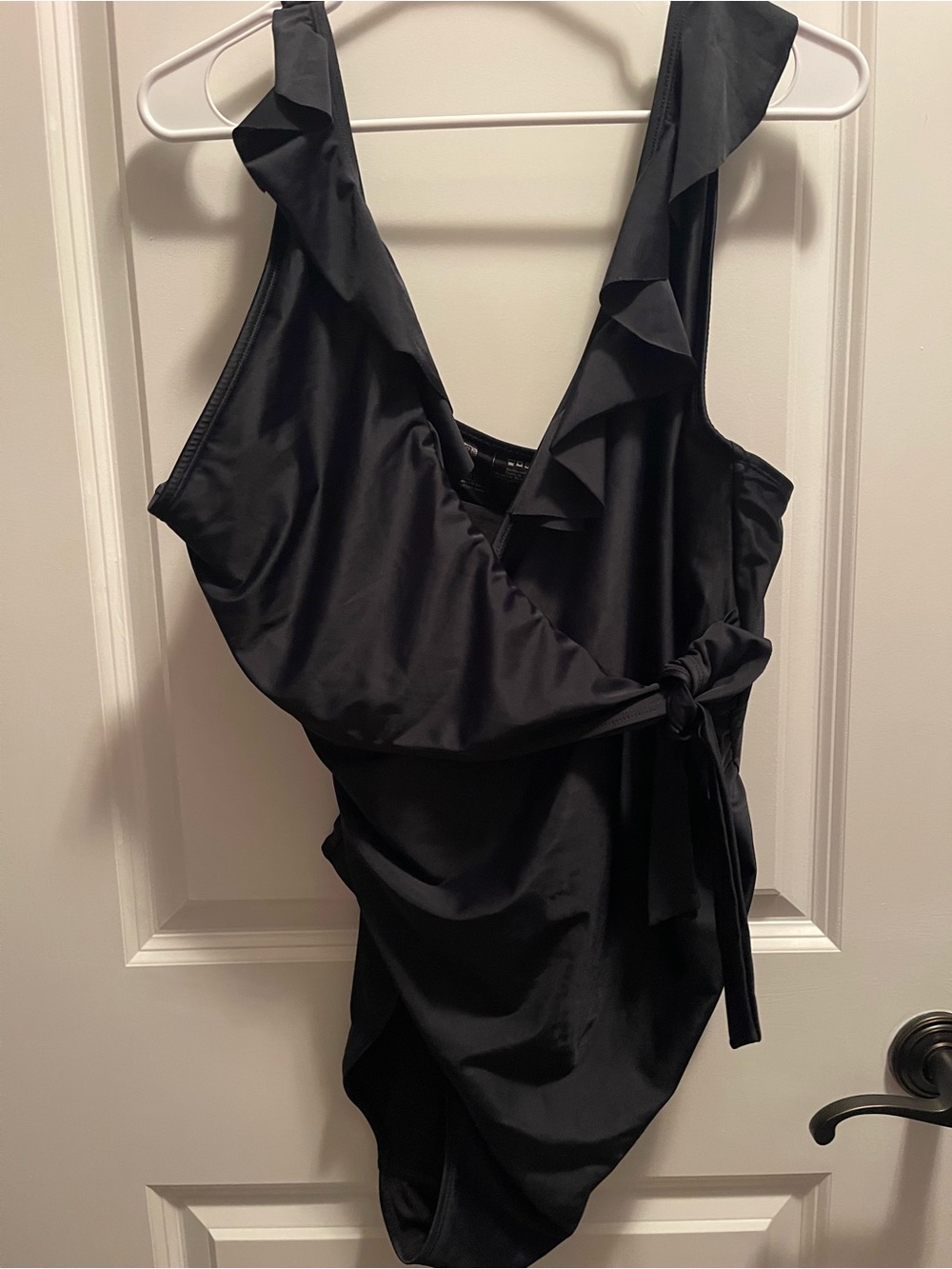 XXL Maternity Swimsuit - Black Ruffled Wrap-Front